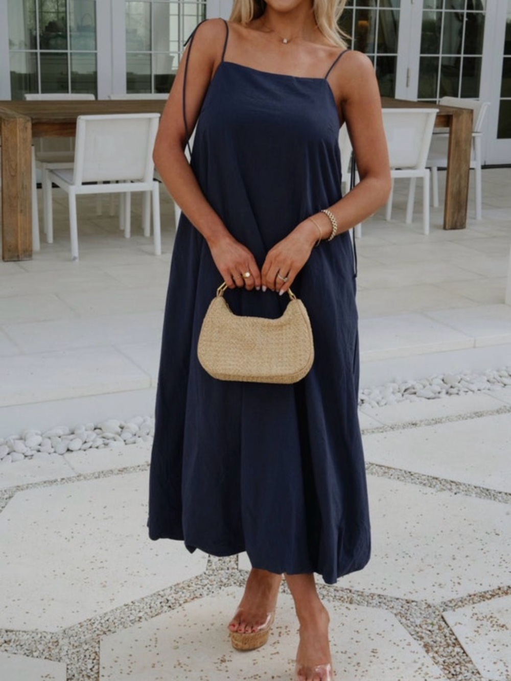 Spaghetti Strap Navy Midi Dress - Relaxed Summer Silhouette